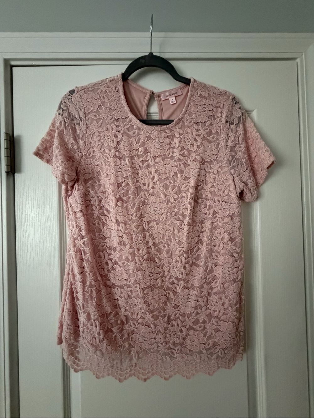 Women's Lace Overlay Short-Sleeve Top - Pink